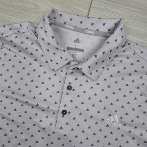 Adidas Golf Polo Shirt Mens Large Grey AOP Logo Performance Stretch Preppy Dad